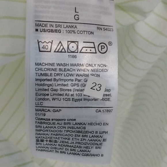 NWT GAP Cream button front Shirt Green Stripes Large - Picture 7 of 7